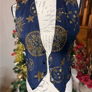 Vintage 90s Chantik  Women’s Celestial Sun Moon Star Gold Embroidery size M